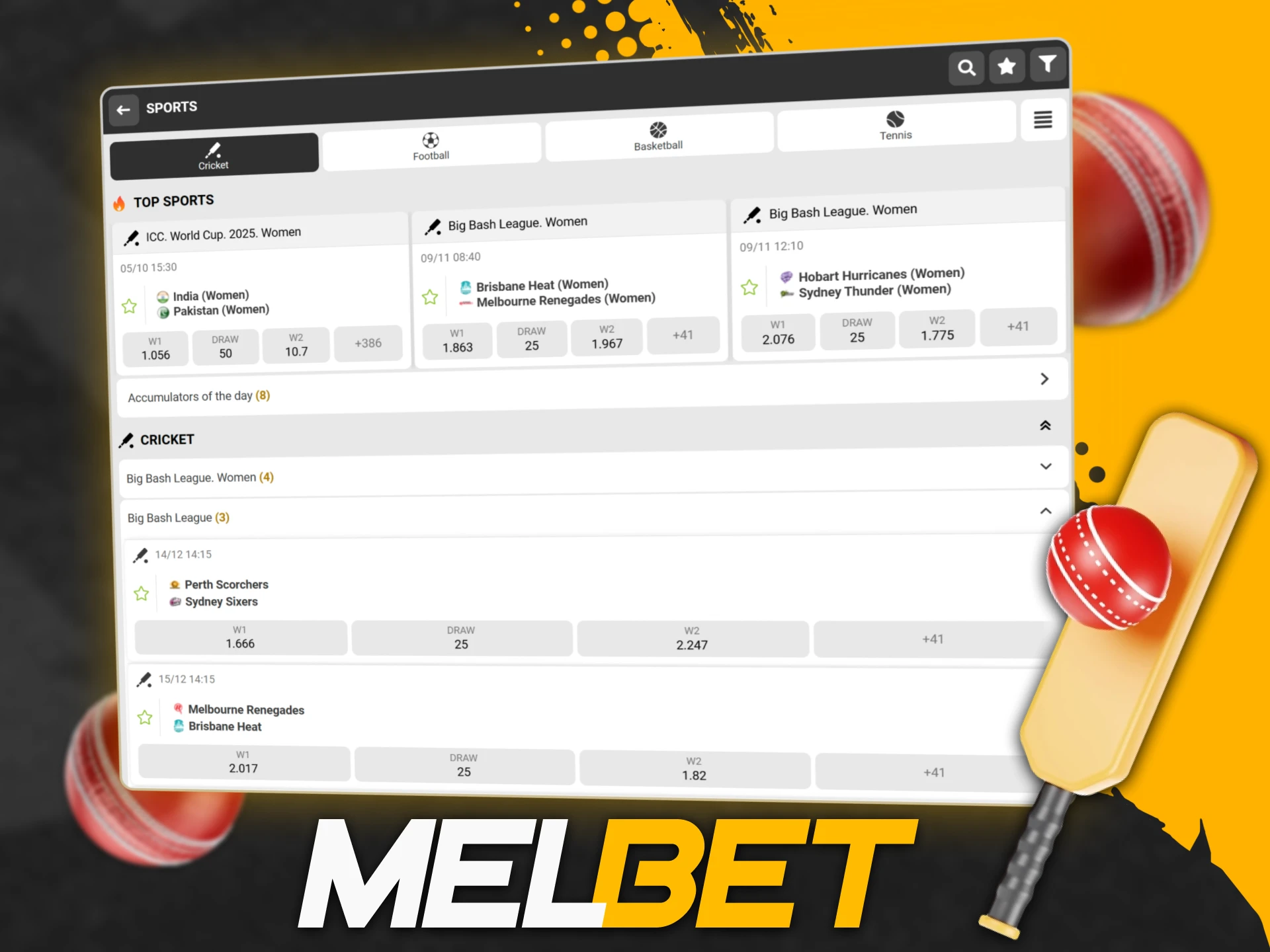 Bet on local and international cricket tournaments with the official Melbet site in Bangladesh.